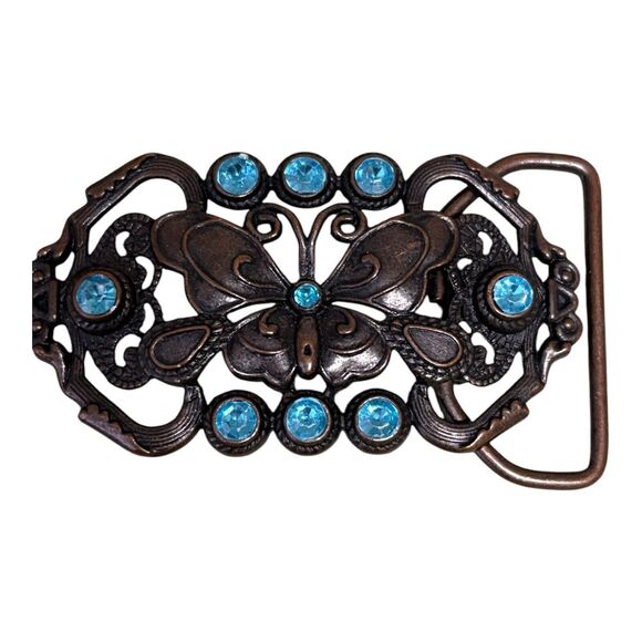 Accessories - Women's Blue Rhinestone Butterfly Belt Buckle Gun‎ Metal Western Small